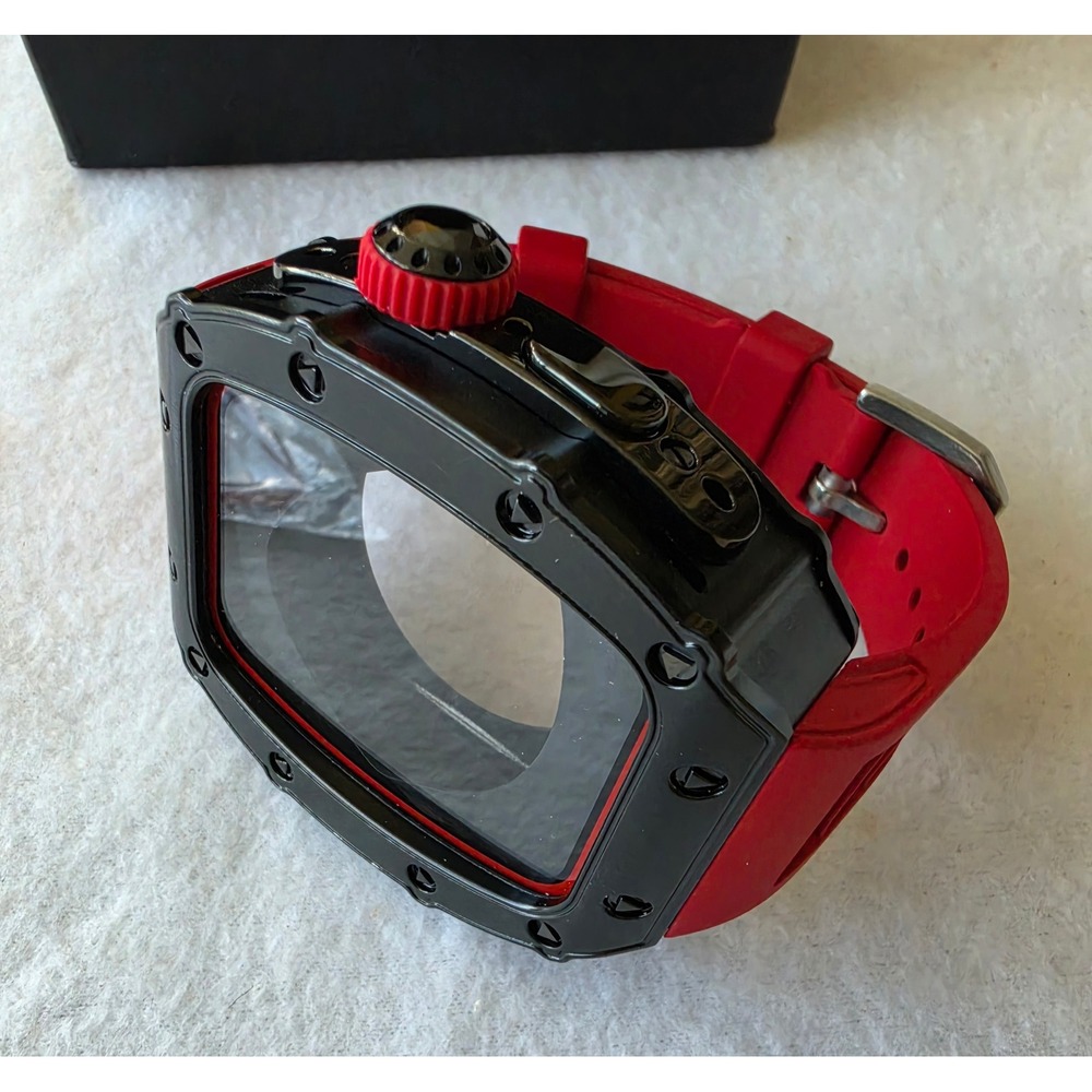Hualimei Luxury Case Apple Watch Ultra 49mm Black Red Rugged Metal Band HLM49